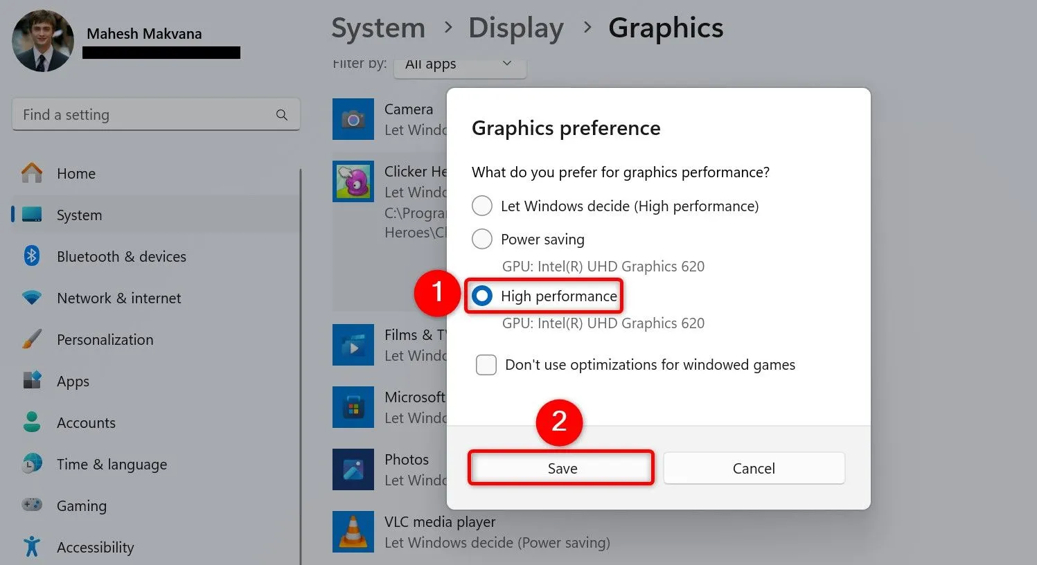 Thiết lập hiệu suất đồ họa cao cho game trên Windows 11