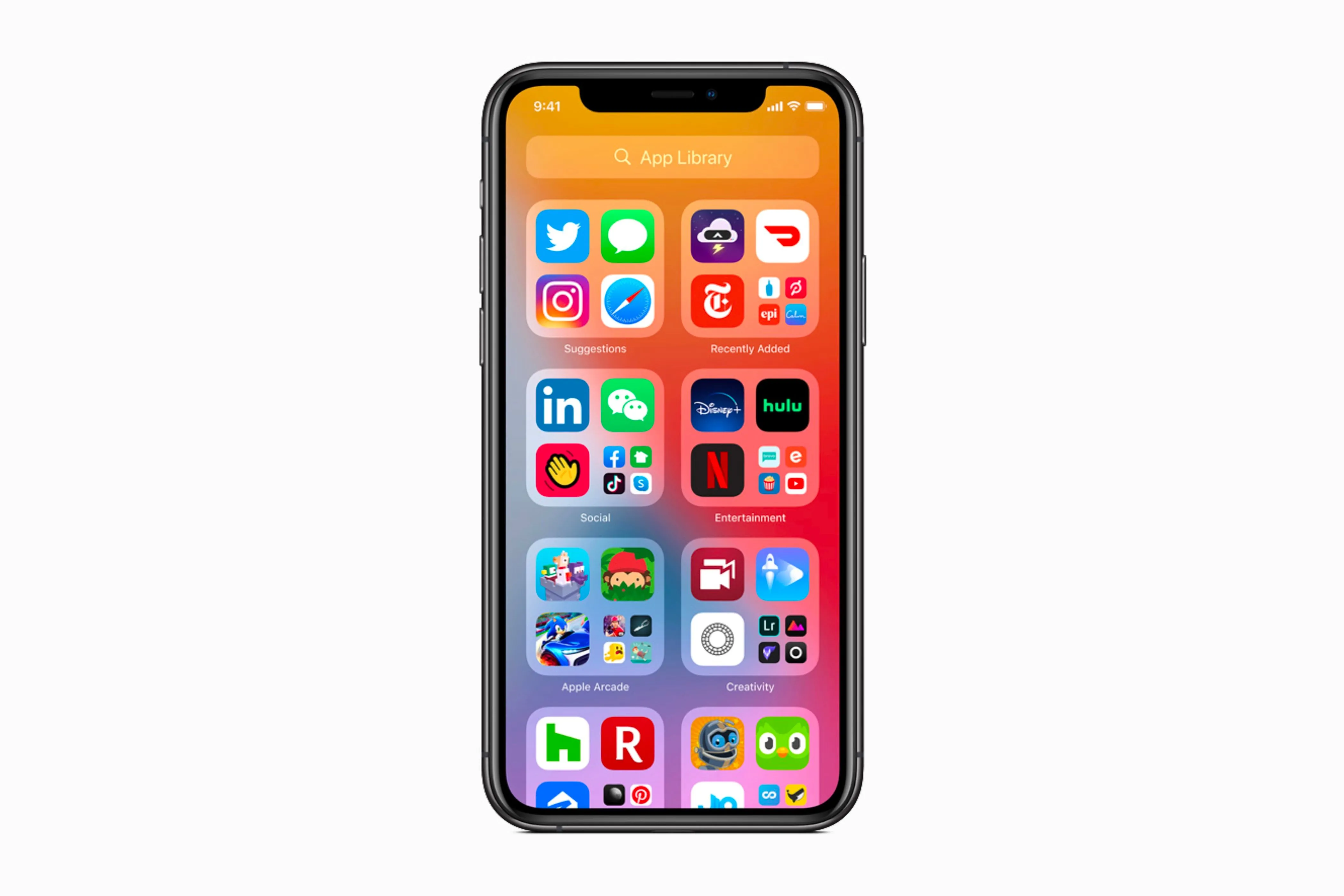 Thư viện ứng dụng được trình diễn trên iPhone chạy iOS 14