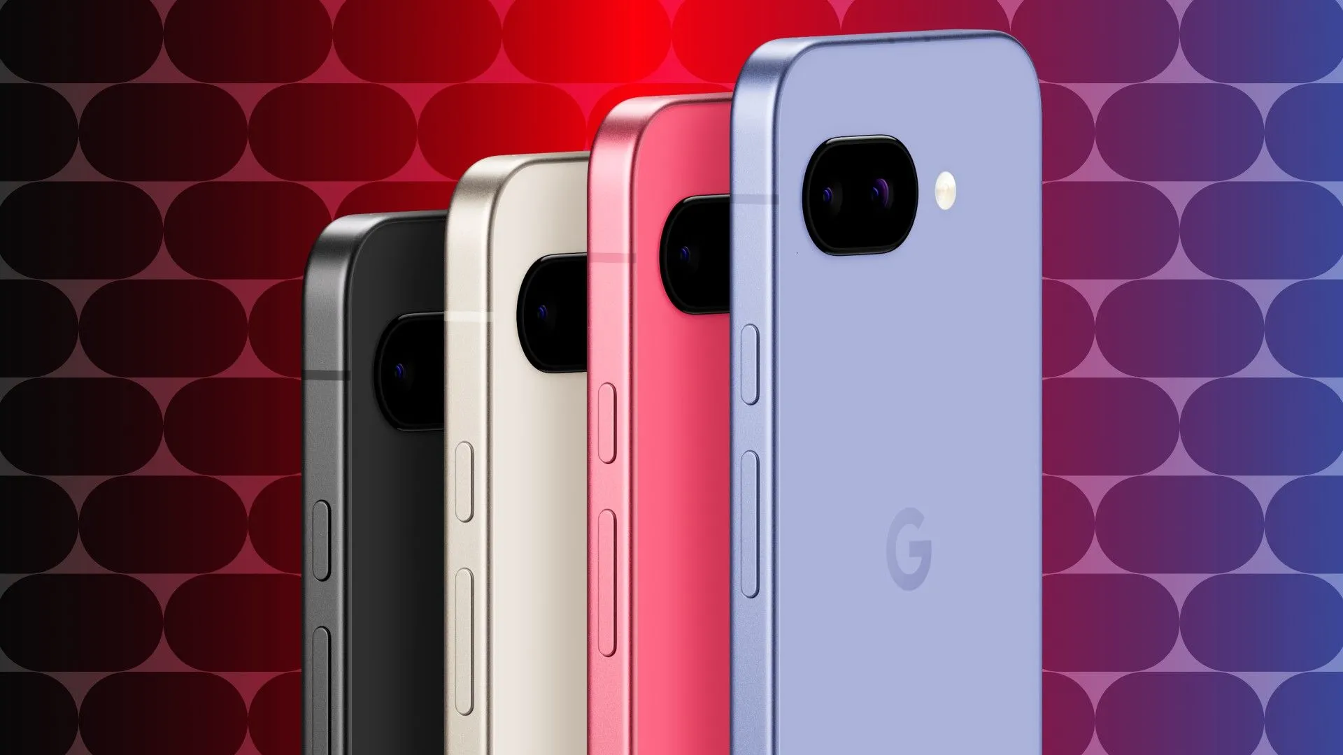 Tổng quan các phiên bản màu sắc của Google Pixel 9a bao gồm đen, vàng, hồng và tím