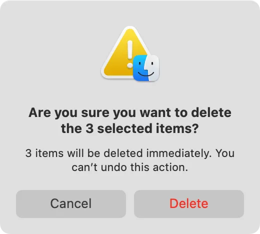 Tùy chọn bỏ qua Thùng rác khi xóa tệp trên Mac