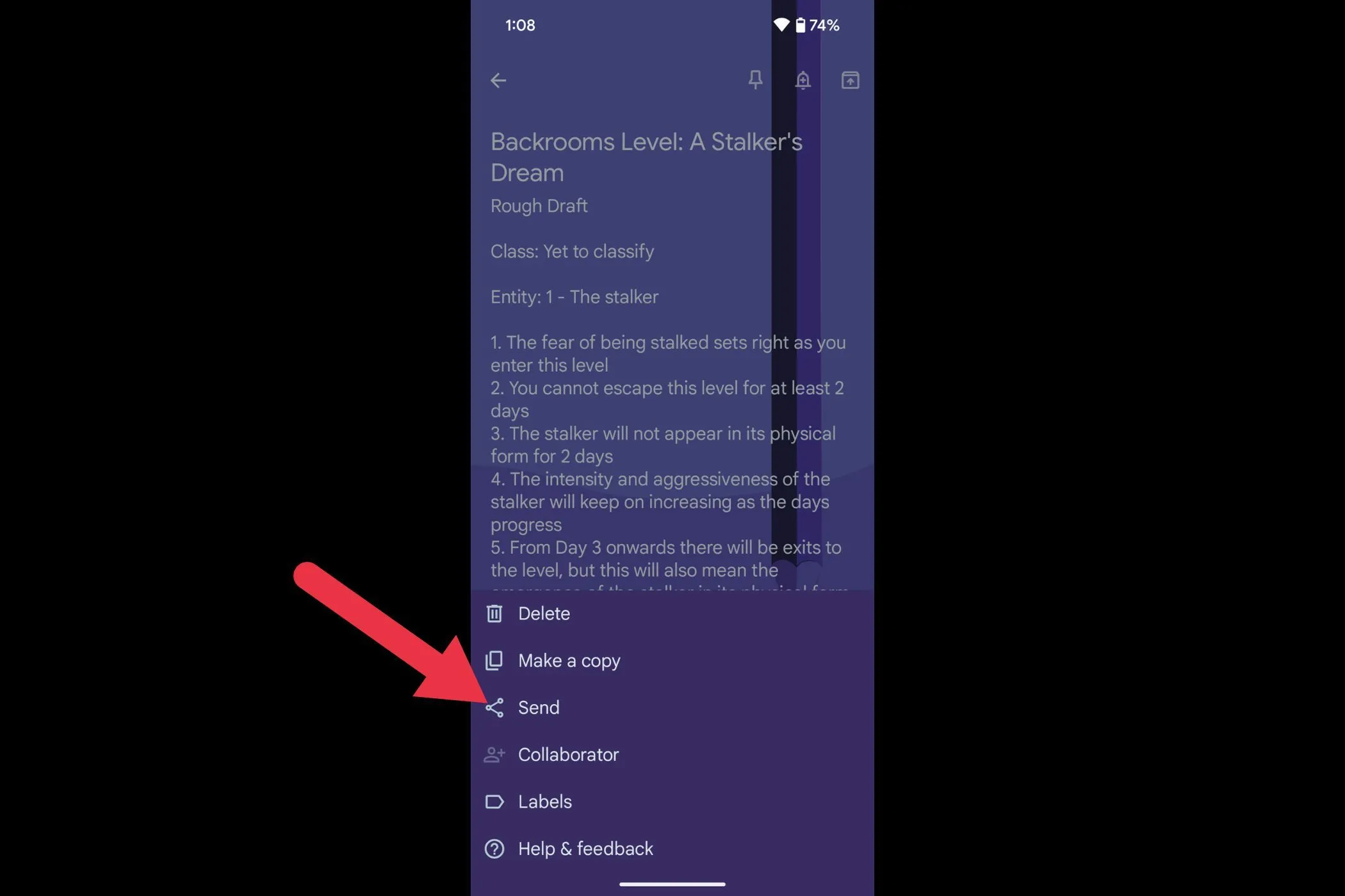 Tùy chọn &quot;Send&quot; (Gửi) trong Google Keep để chia sẻ hoặc chuyển đổi ghi chú