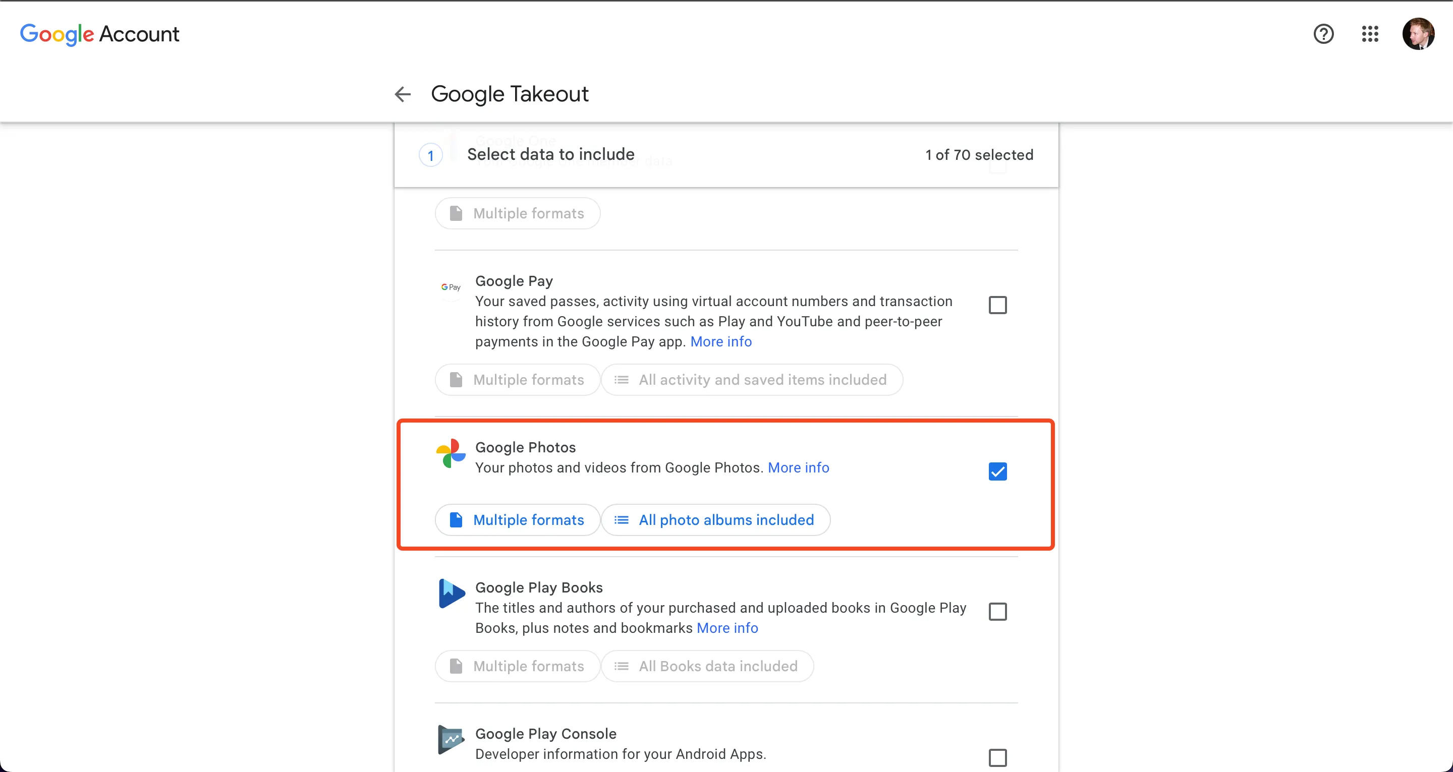 Tùy chọn tải dữ liệu Google Photos từ Google Takeout để chuyển sang Ente Photos.