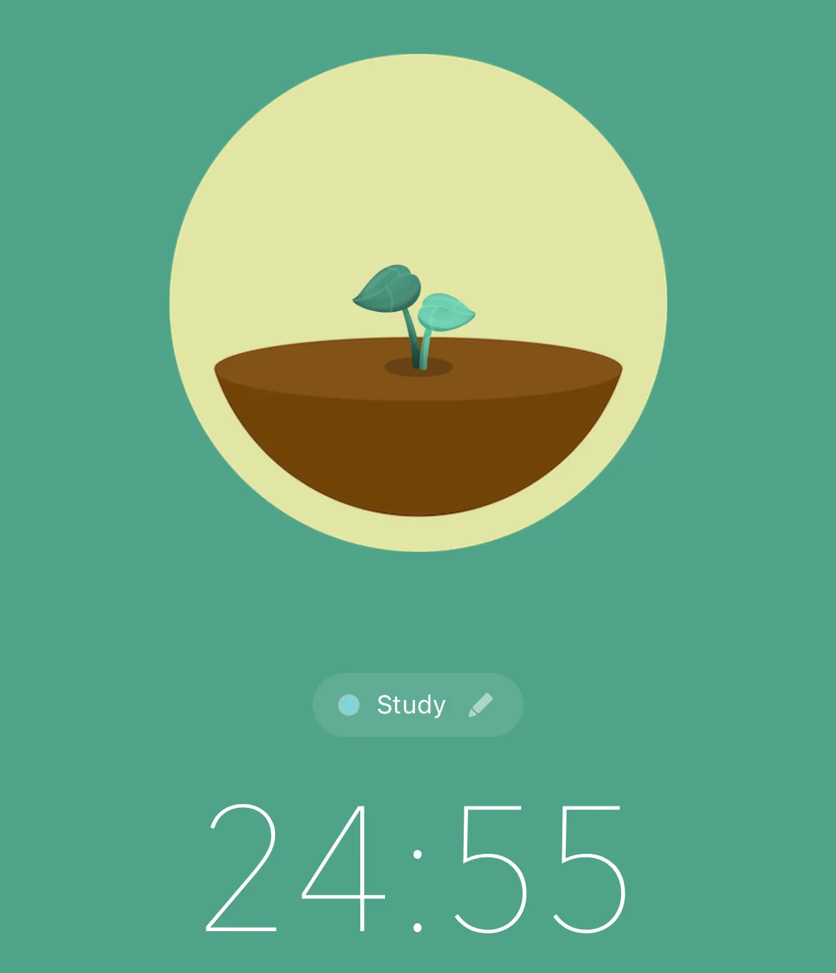 Ứng dụng Forest trên iPhone hiển thị thời gian đếm ngược của một phiên tập trung