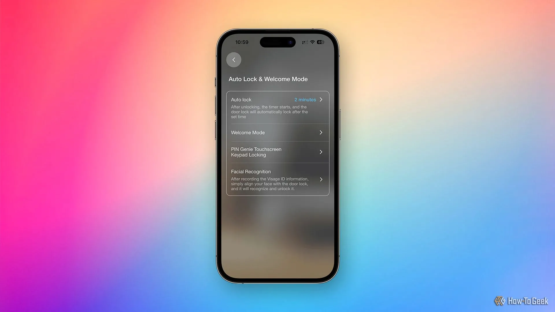Ứng dụng Lockly Home hiển thị cài đặt hẹn giờ tự động khóa, bổ sung cho tự động hóa HomeKit.