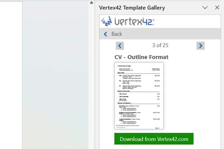 Vertex42 Template Library add-in cung cấp mẫu chuyên nghiệp cho Word