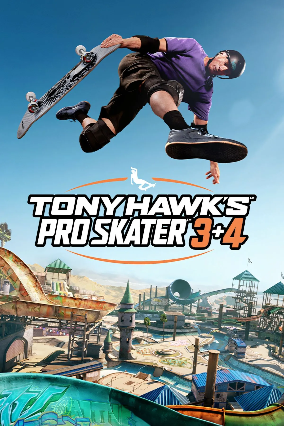 Ảnh bìa Tony Hawk's Pro Skater 3 + 4 với logo và hình ảnh các vận động viên trượt ván đang biểu diễn