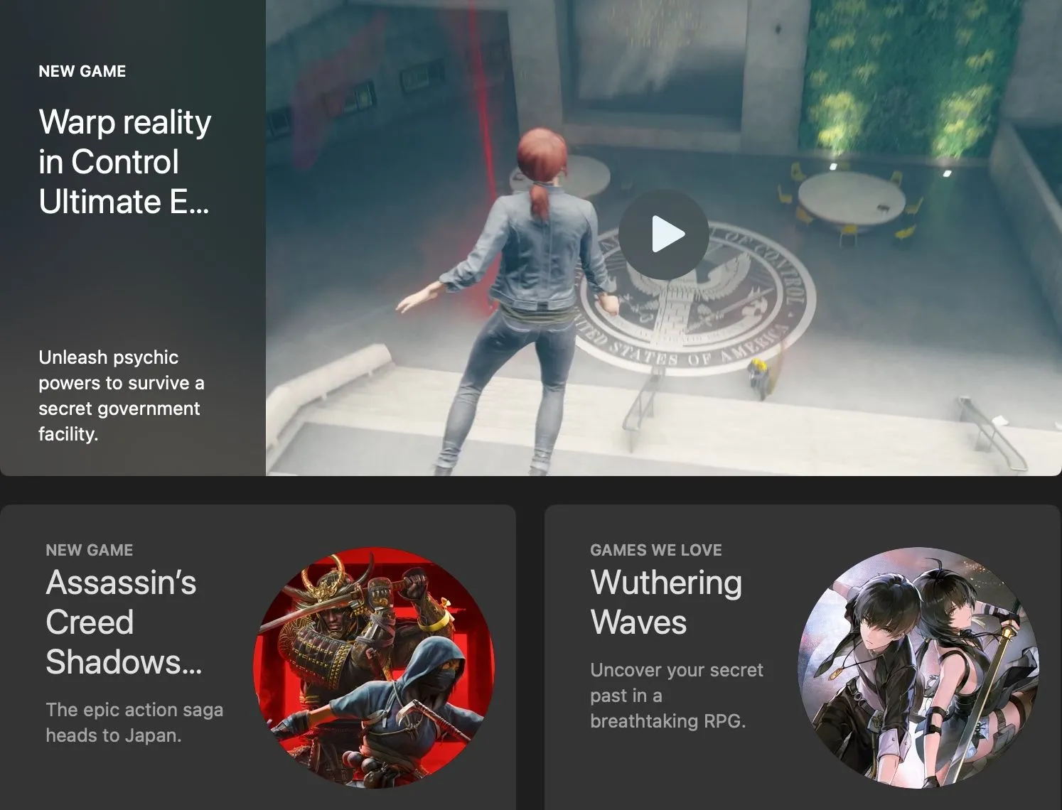 Ảnh chụp màn hình App Store của Apple, cho thấy sự xuất hiện chậm trễ của các tựa game AAA lớn trên nền tảng macOS