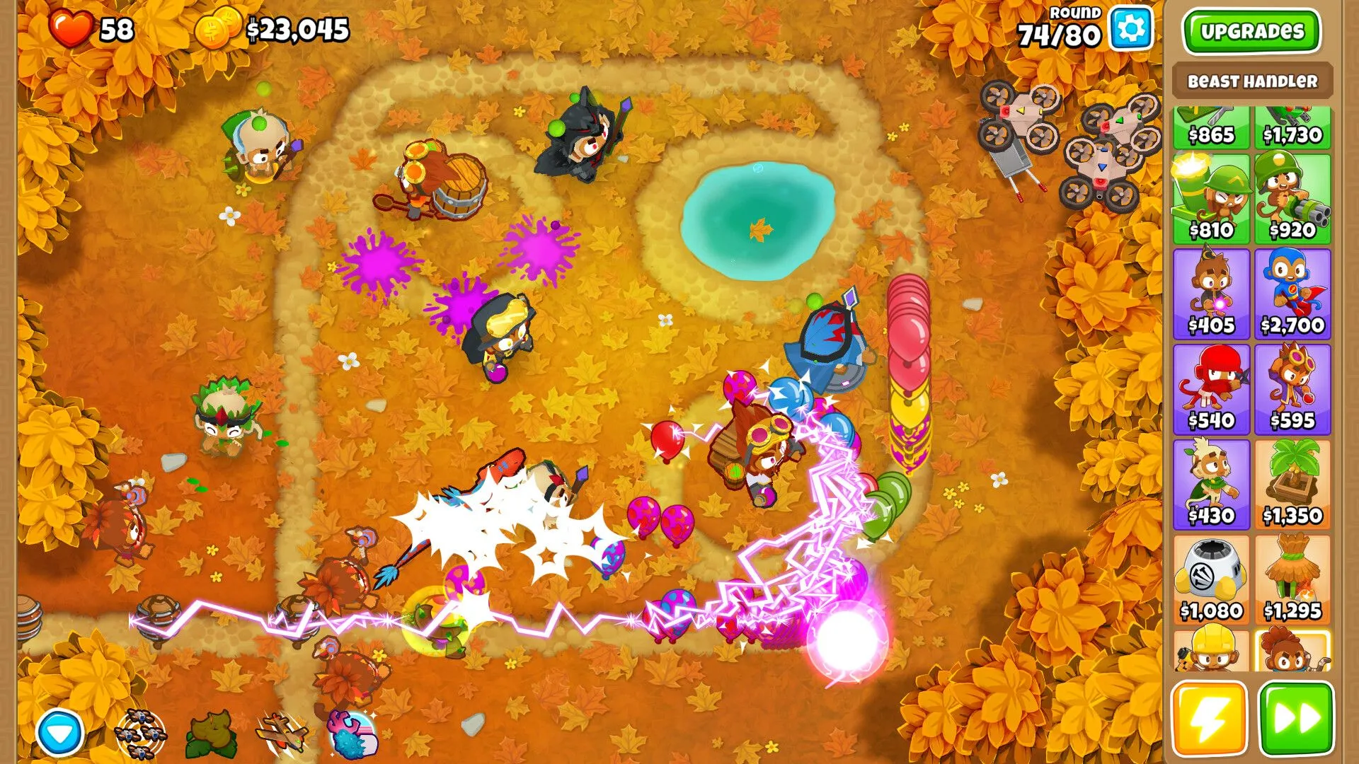 Ảnh chụp màn hình game Bloons Tower Defense với các tháp phòng thủ và bóng bay, minh họa sự chuyển mình từ game browser sang mobile.