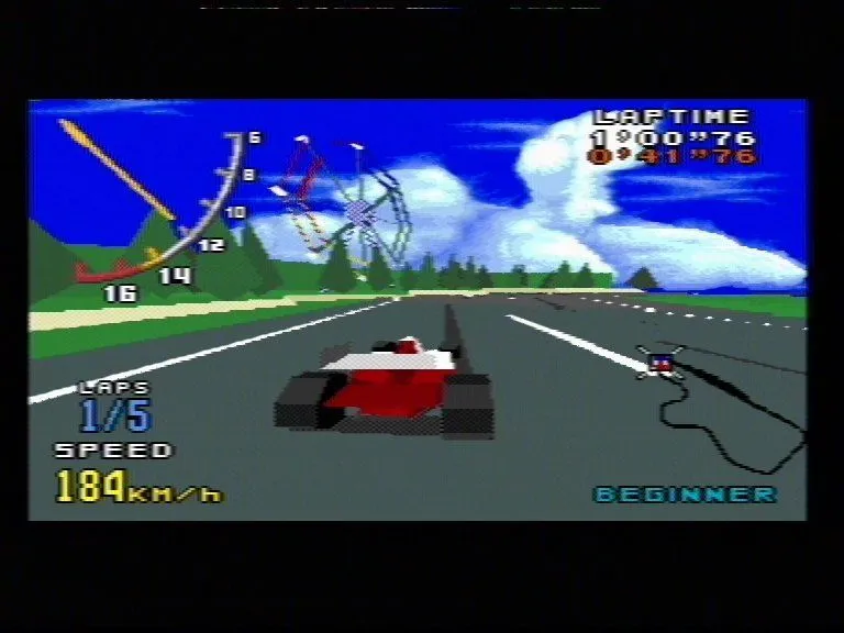 Ảnh chụp màn hình game Virtua Racing trên Sega Genesis, minh chứng cho công nghệ đồ họa 3D tiên tiến từ chip Virtua Processor.