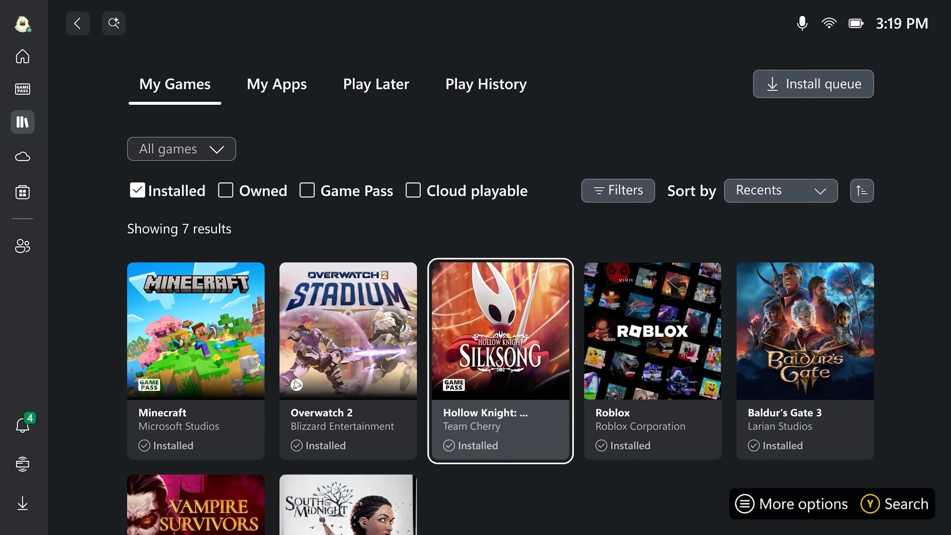 Ảnh chụp màn hình giao diện Windows Xbox Dashboard đã được đại tu, hiển thị thư viện game tập trung.