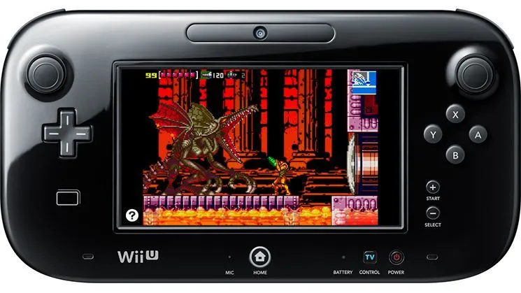 Ảnh chụp màn hình Metroid: Zero Mission trên Wii U, game cho phép mở khóa phiên bản Metroid gốc trên NES.