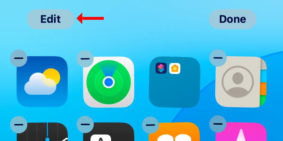 Ảnh chụp màn hình nút chỉnh sửa trên màn hình chính của iPhone.