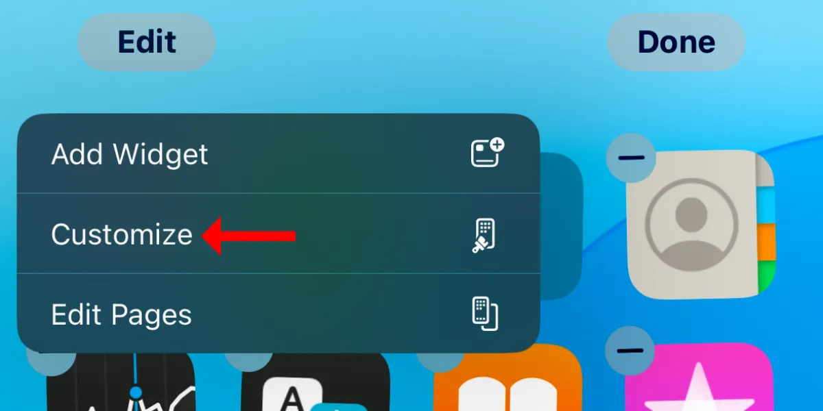 Ảnh chụp màn hình nút tùy chỉnh trong chế độ chỉnh sửa trên iPhone.