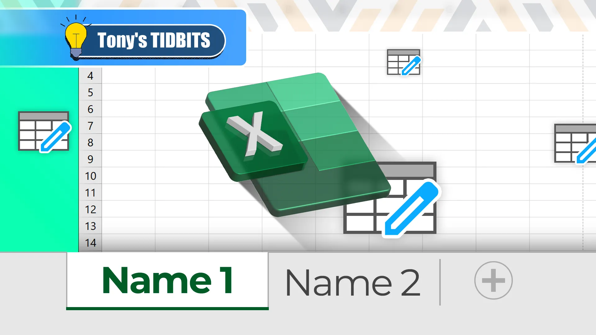 Bảng tính Excel hiển thị tên các trang tính (worksheet) được tô sáng.