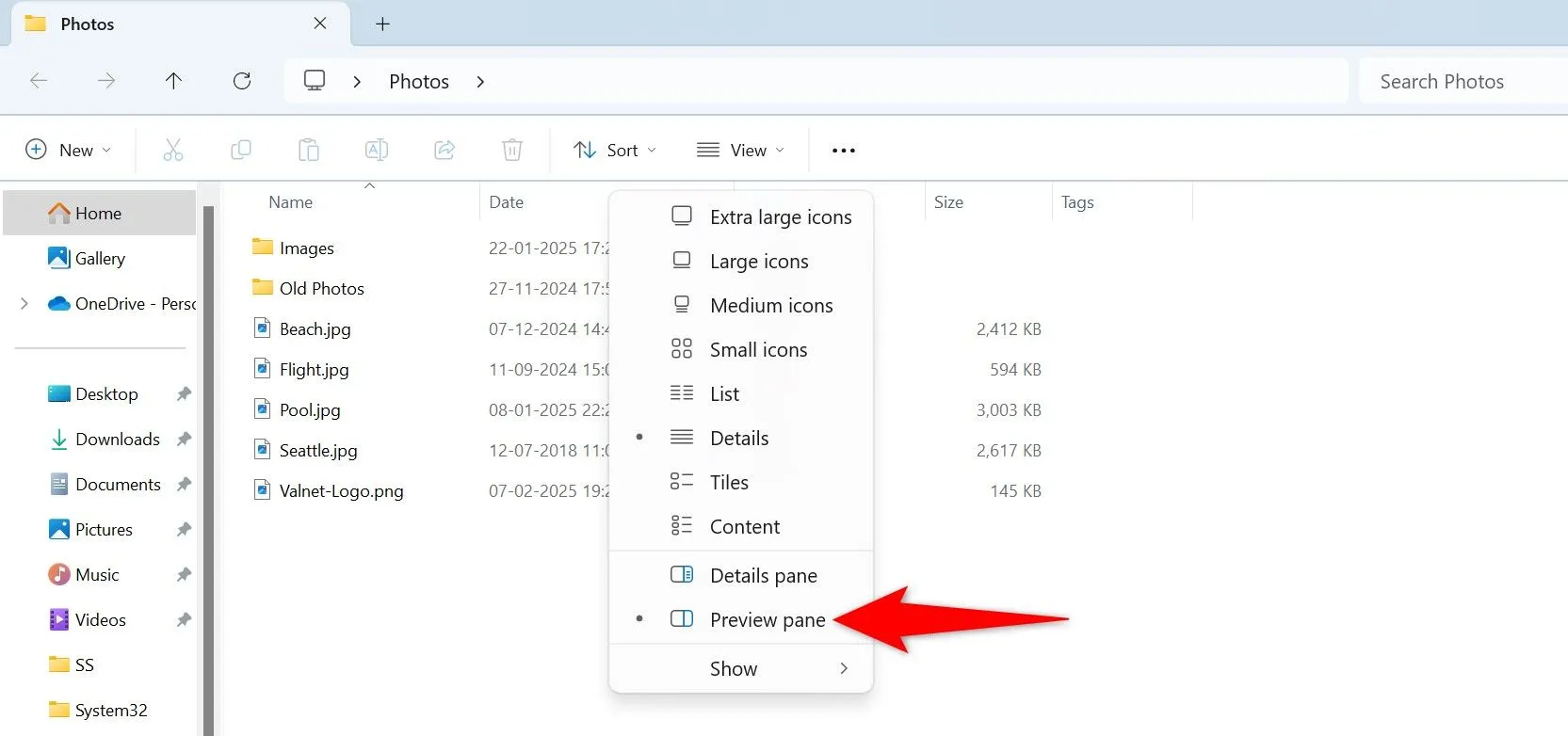 Bật ngăn xem trước Preview Pane trong File Explorer Windows 11
