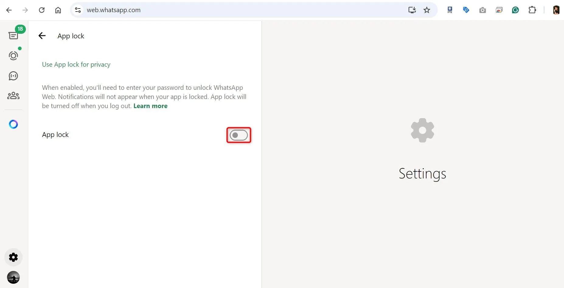 Bật tính năng khóa ứng dụng WhatsApp Web để bảo vệ tin nhắn