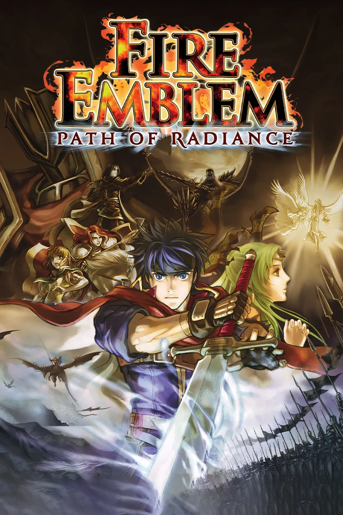 Bìa game Fire Emblem: Path of Radiance, với nhân vật chính Ike cầm kiếm, đại diện cho game nhập vai chiến thuật kinh điển của Nintendo.