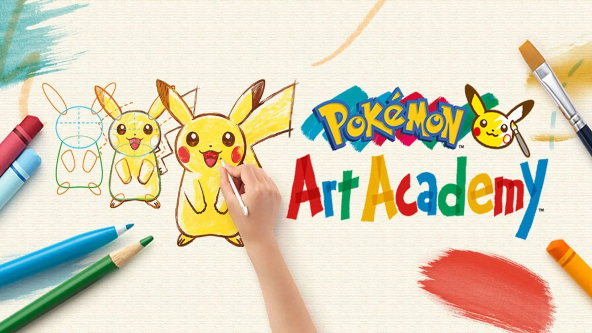 Bìa game Pokémon Art Academy cho Nintendo 3DS, hướng dẫn người chơi cách vẽ các nhân vật Pokémon.