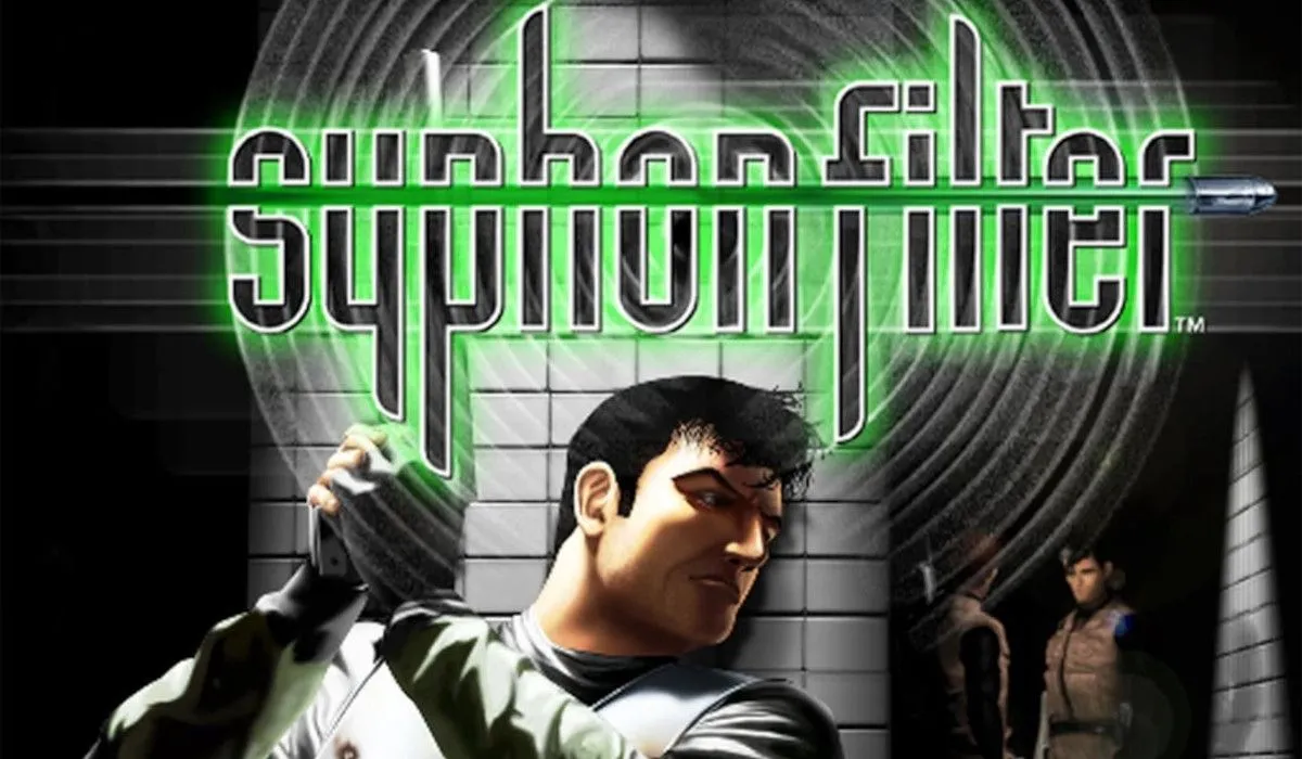 Bìa game Syphon Filter, thể hiện phong cách hành động lén lút của điệp viên Gabriel Logan