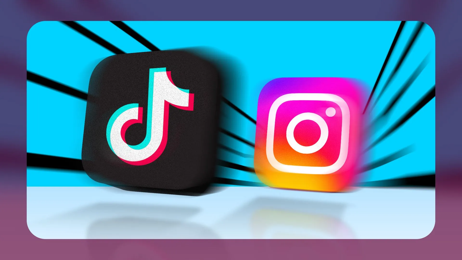 Biểu tượng TikTok và Instagram so kè, tượng trưng cho sự cạnh tranh và tiềm ẩn lừa đảo trên mạng xã hội