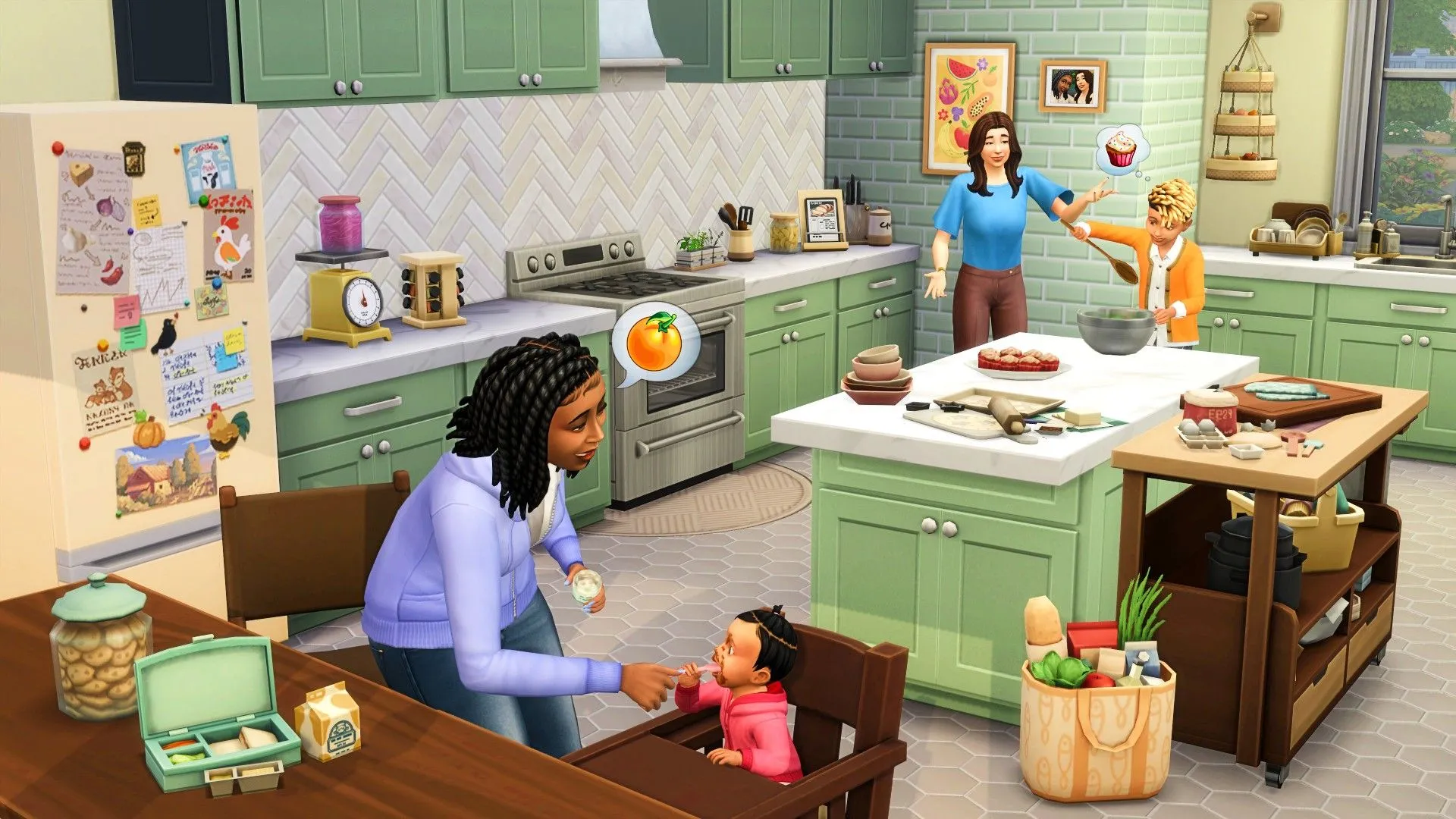 Các bà mẹ chăm sóc con cái trong The Sims 4, minh họa sự ngẫu nhiên của Thử Thách Random Legacy Sims 4