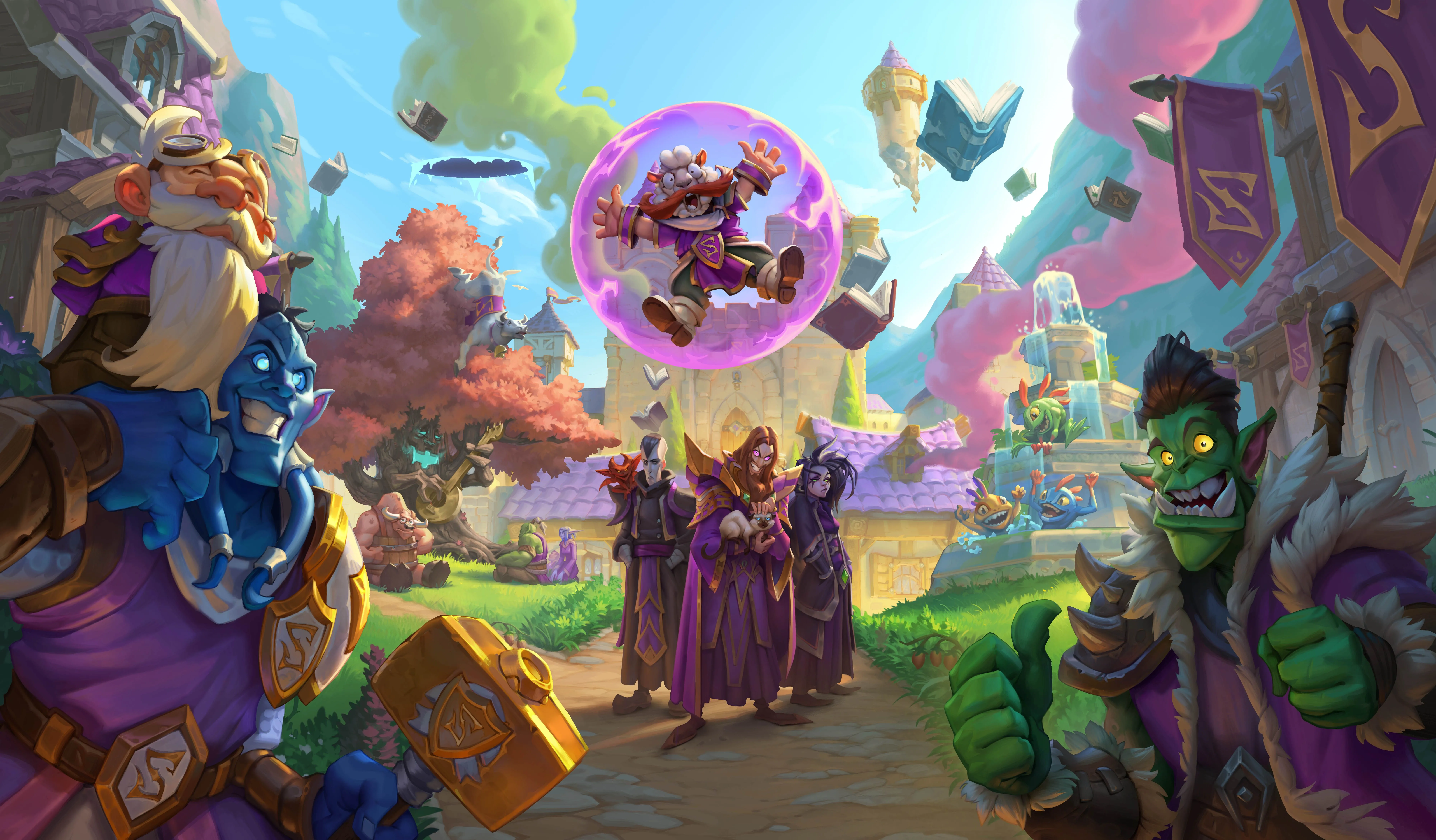Các nhân vật biểu tượng từ game bài Hearthstone của Blizzard, thể hiện sự mở rộng vũ trụ Warcraft.