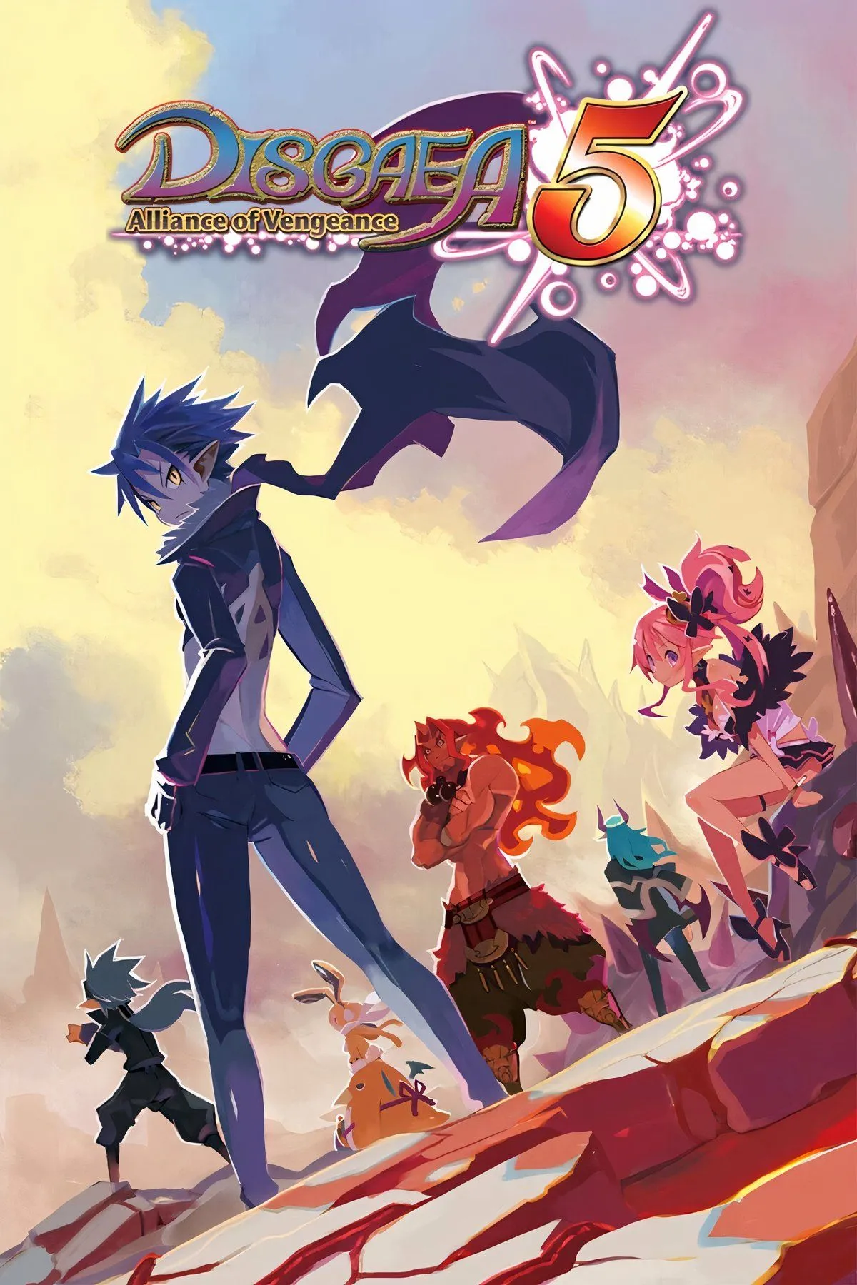 Các nhân vật trong Disgaea 5: Alliance of Vengeance thực hiện kỹ năng đặc biệt với hiệu ứng hoành tráng trong trận chiến RPG chiến thuật theo lượt.