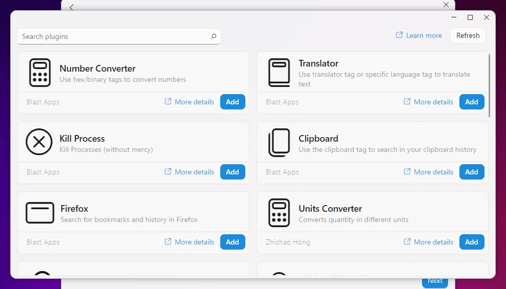 Các plugin được cung cấp trong quá trình cài đặt Fluent Search.