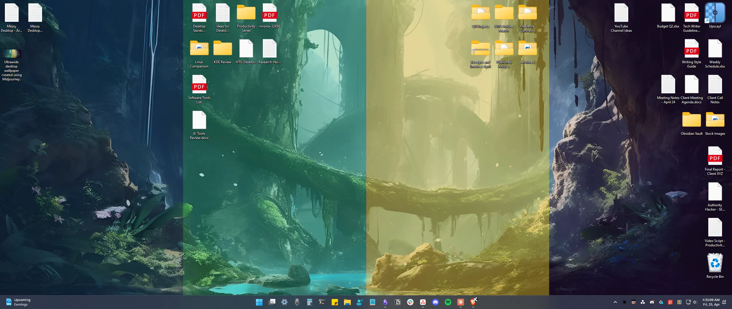 Các tệp và thư mục được tổ chức theo phương pháp PARA trên desktop, tận dụng hình nền để phân chia rõ ràng các khu vực làm việc.