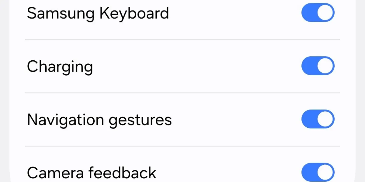 Các tùy chọn điều chỉnh rung haptic chi tiết trong cài đặt Galaxy S25