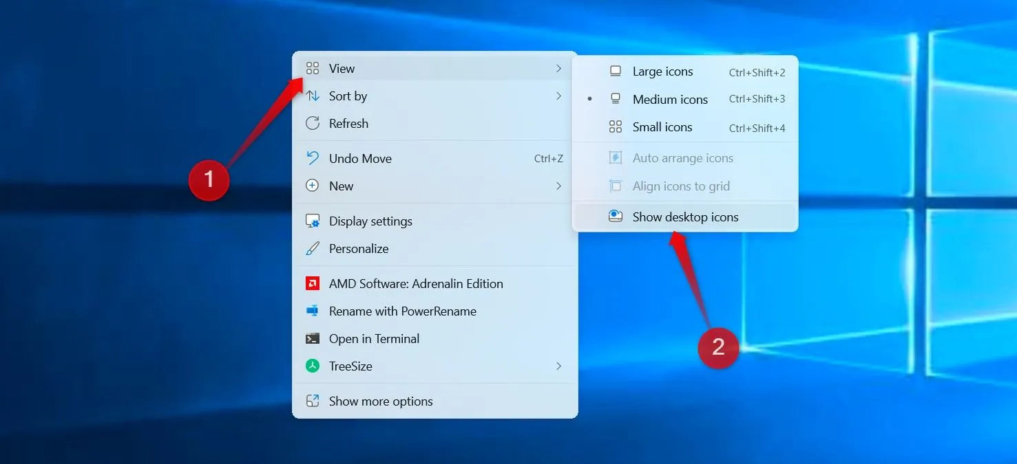 Cách ẩn tất cả biểu tượng trên màn hình desktop Windows 11 để làm gọn giao diện.