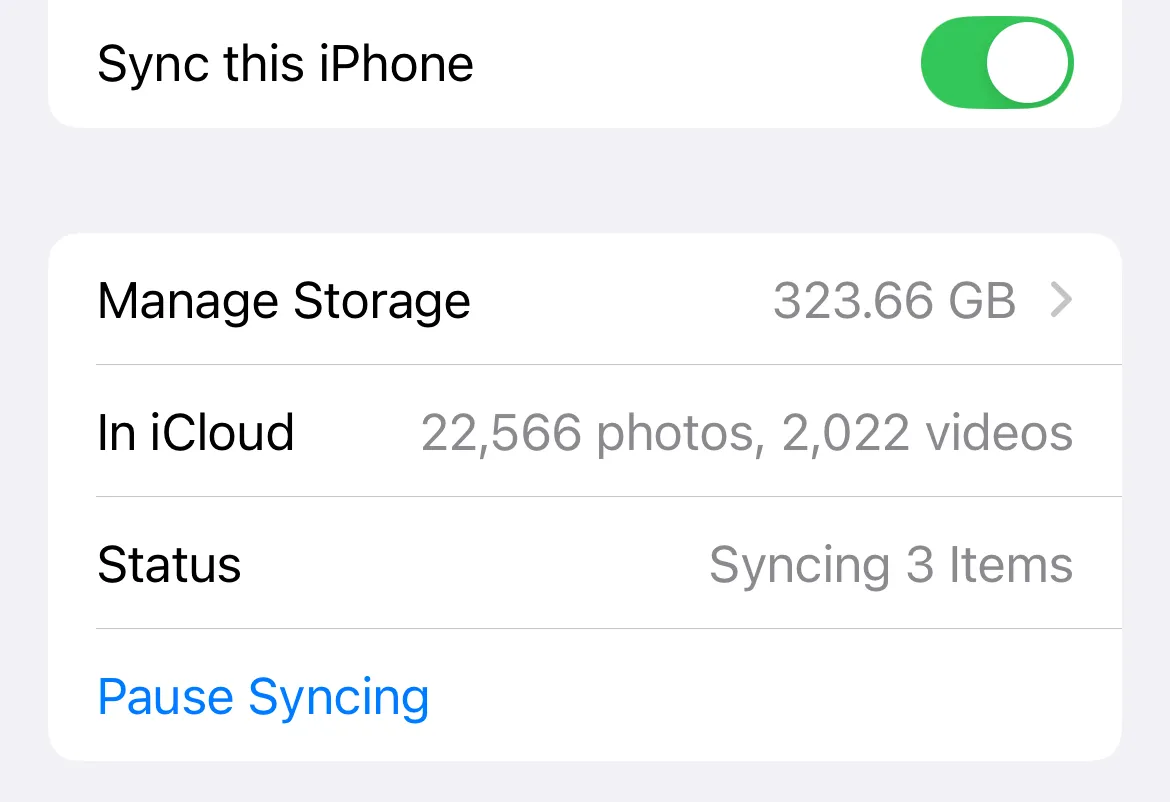 Cài đặt Ảnh iCloud đã bật tính năng Tối ưu hóa dung lượng iPhone giúp tiết kiệm bộ nhớ