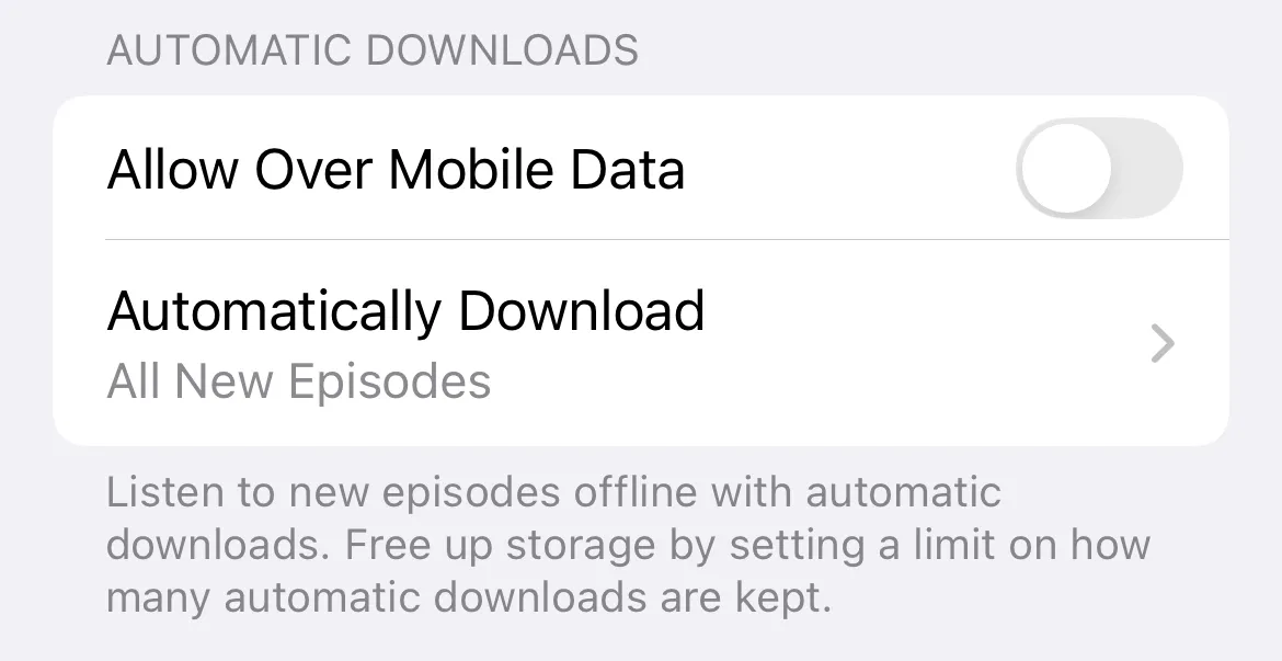 Cài đặt tự động tải về trong ứng dụng Podcast của Apple