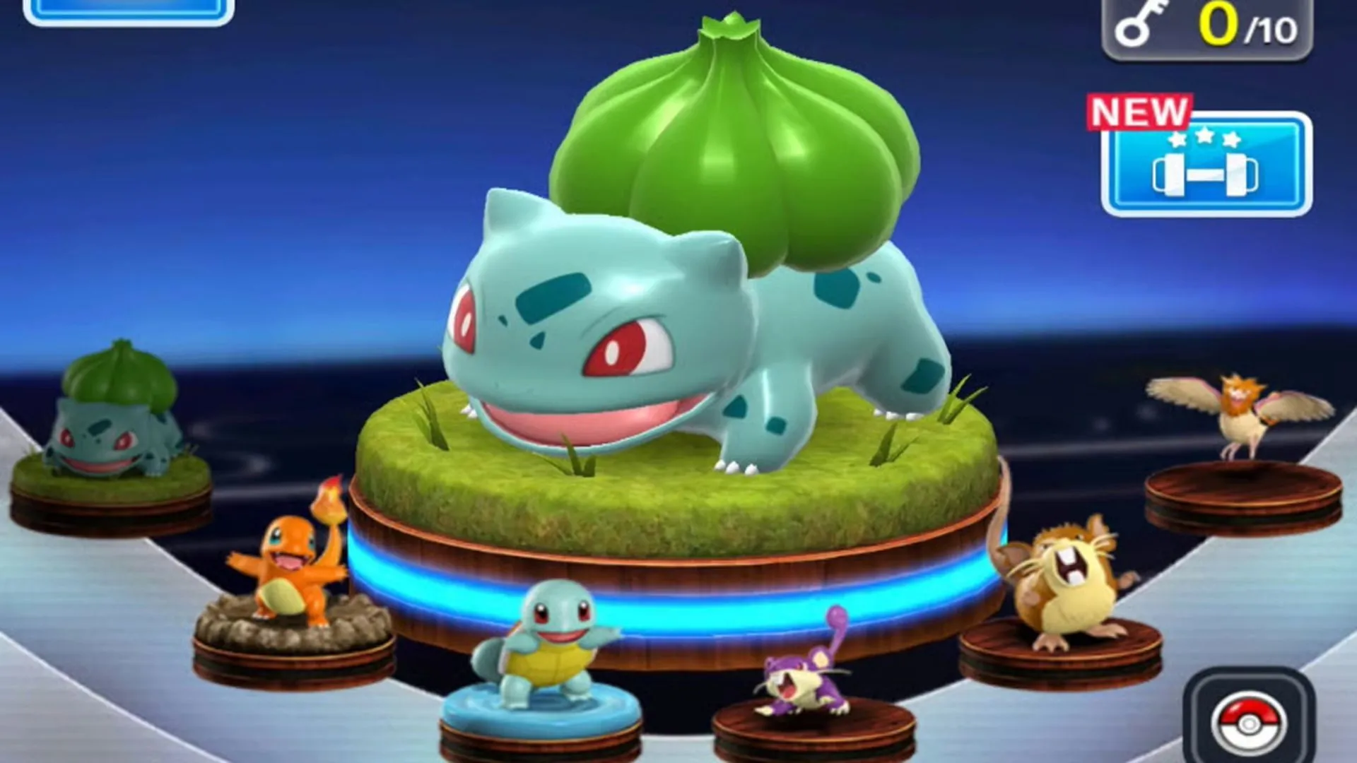 Cận cảnh mô hình Bulbasaur trong Pokémon Duel, một game cờ bàn chiến thuật miễn phí trên di động.
