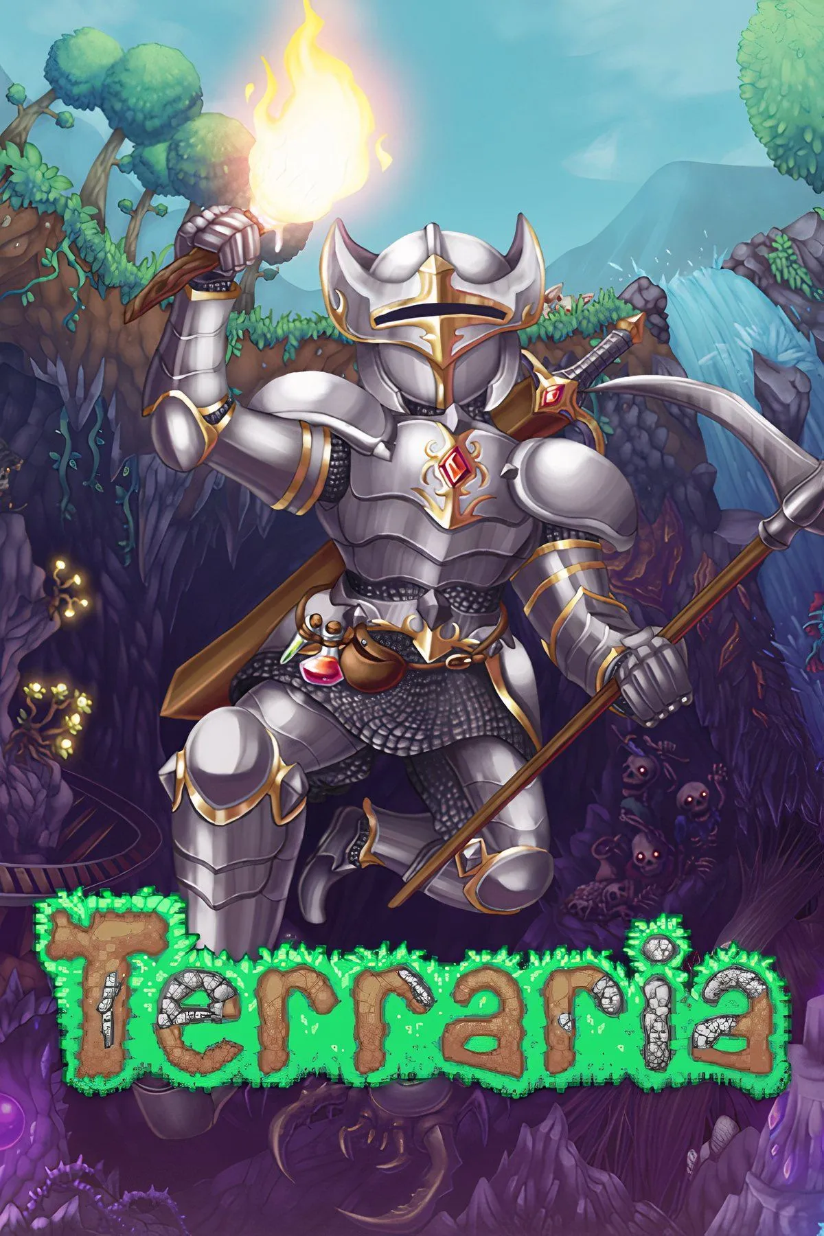 Căn cứ phức tạp trong Terraria với nhiều tầng và các phòng chức năng