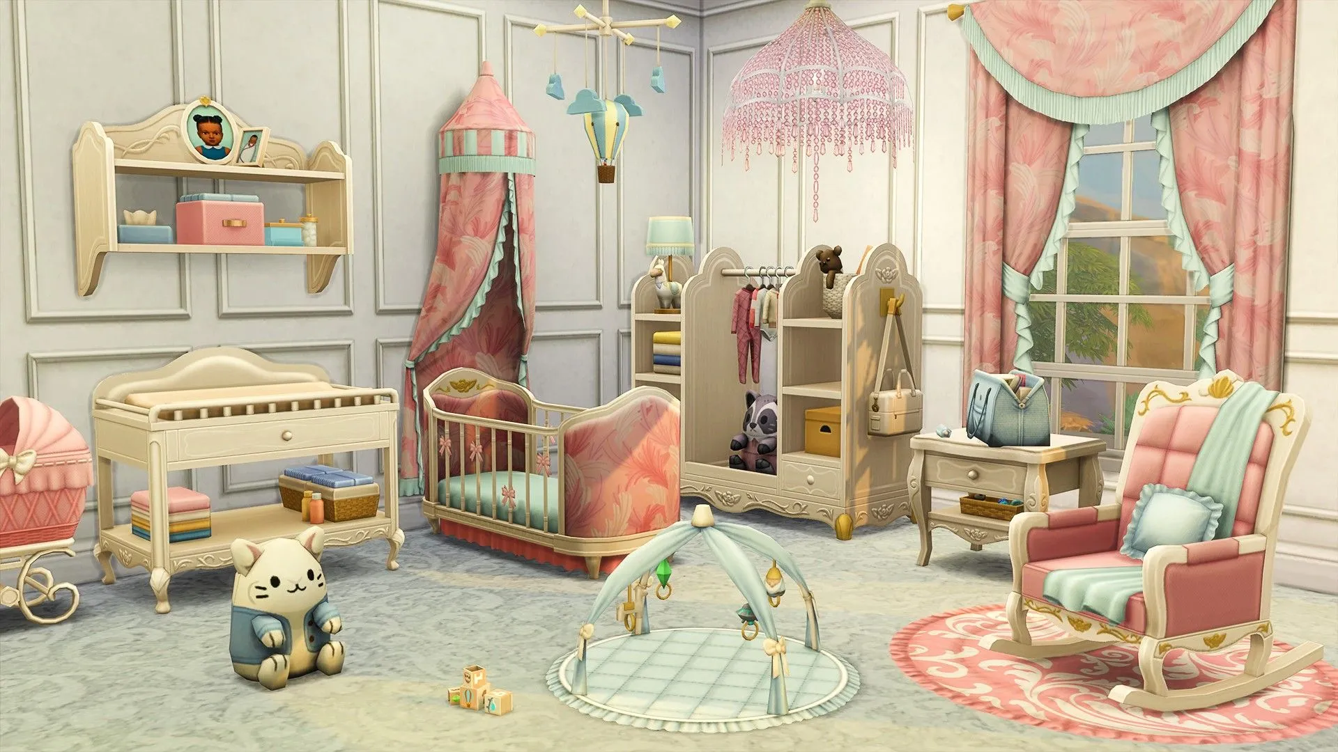 Căn phòng em bé với nôi và đồ dùng trẻ sơ sinh trong The Sims 4, thể hiện mục tiêu gây dựng cuộc sống mới của Runaway Teen Challenge