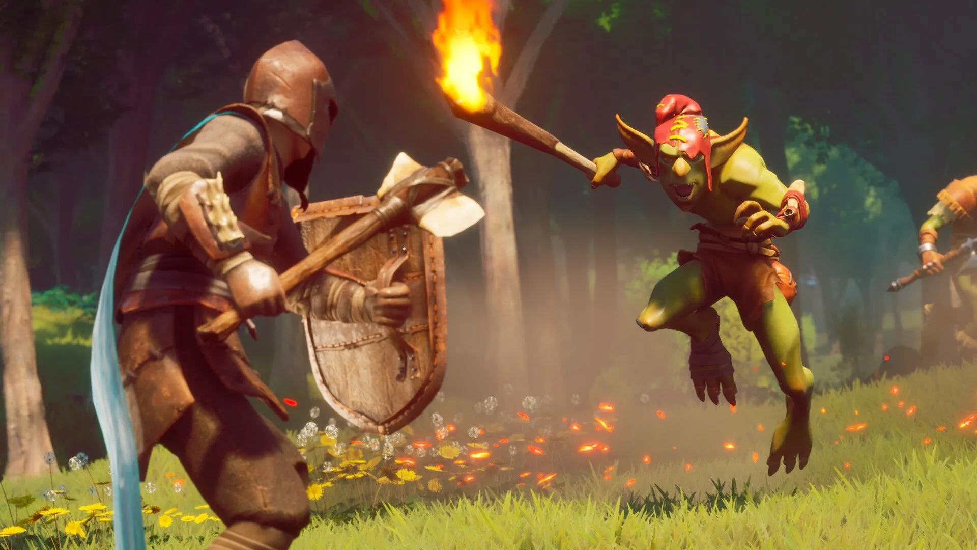 Cảnh chiến đấu giữa người chơi và quái vật goblin trong game sinh tồn RuneScape: Dragonwilds, minh họa lối chơi mới.