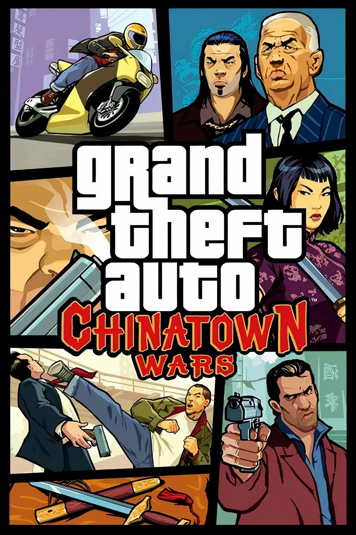 Cảnh chơi Grand Theft Auto: Chinatown Wars với góc nhìn từ trên xuống và phong cách đồ họa cel-shaded