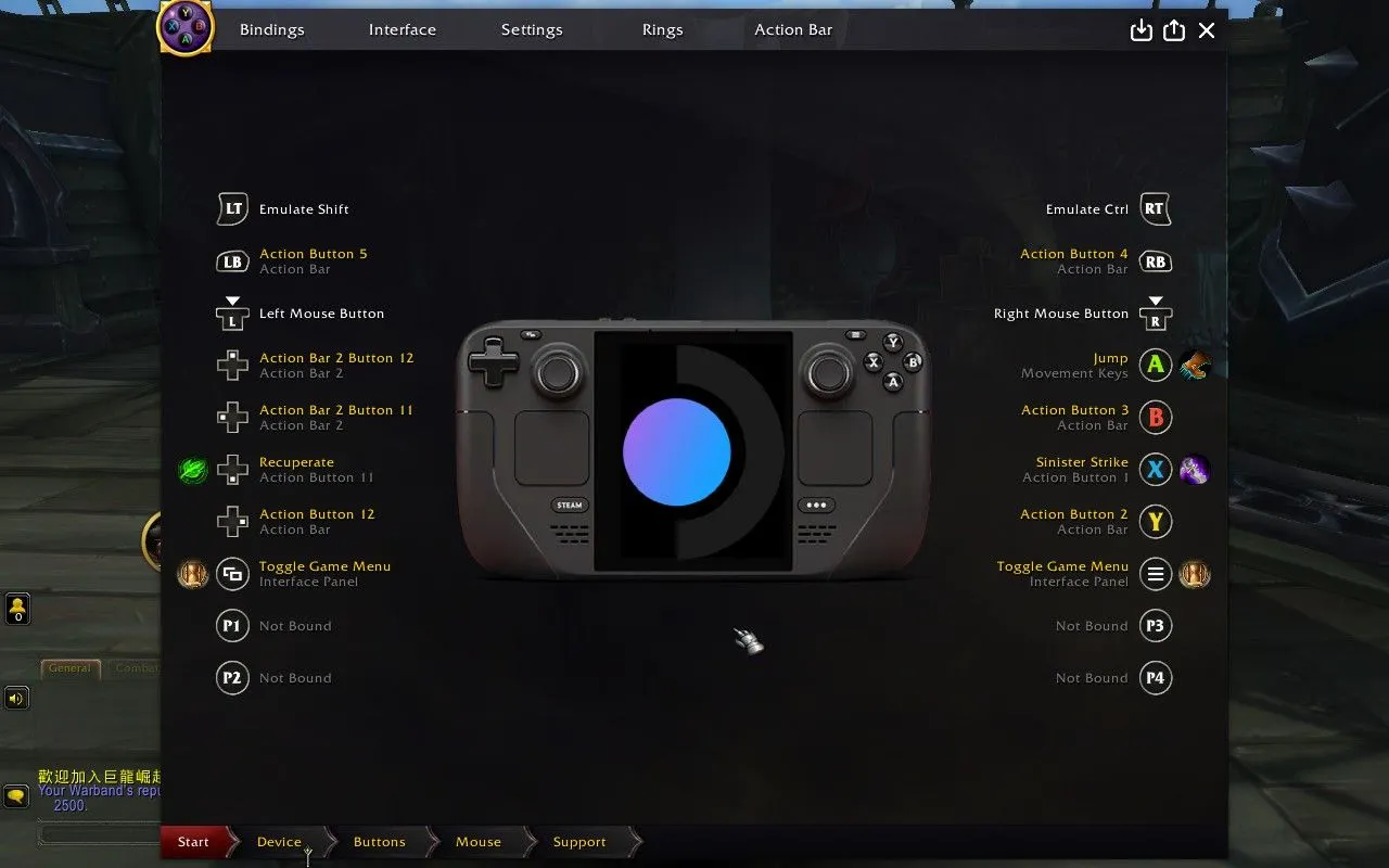 Cấu hình addon ConsolePort trong game World of Warcraft trên Steam Deck