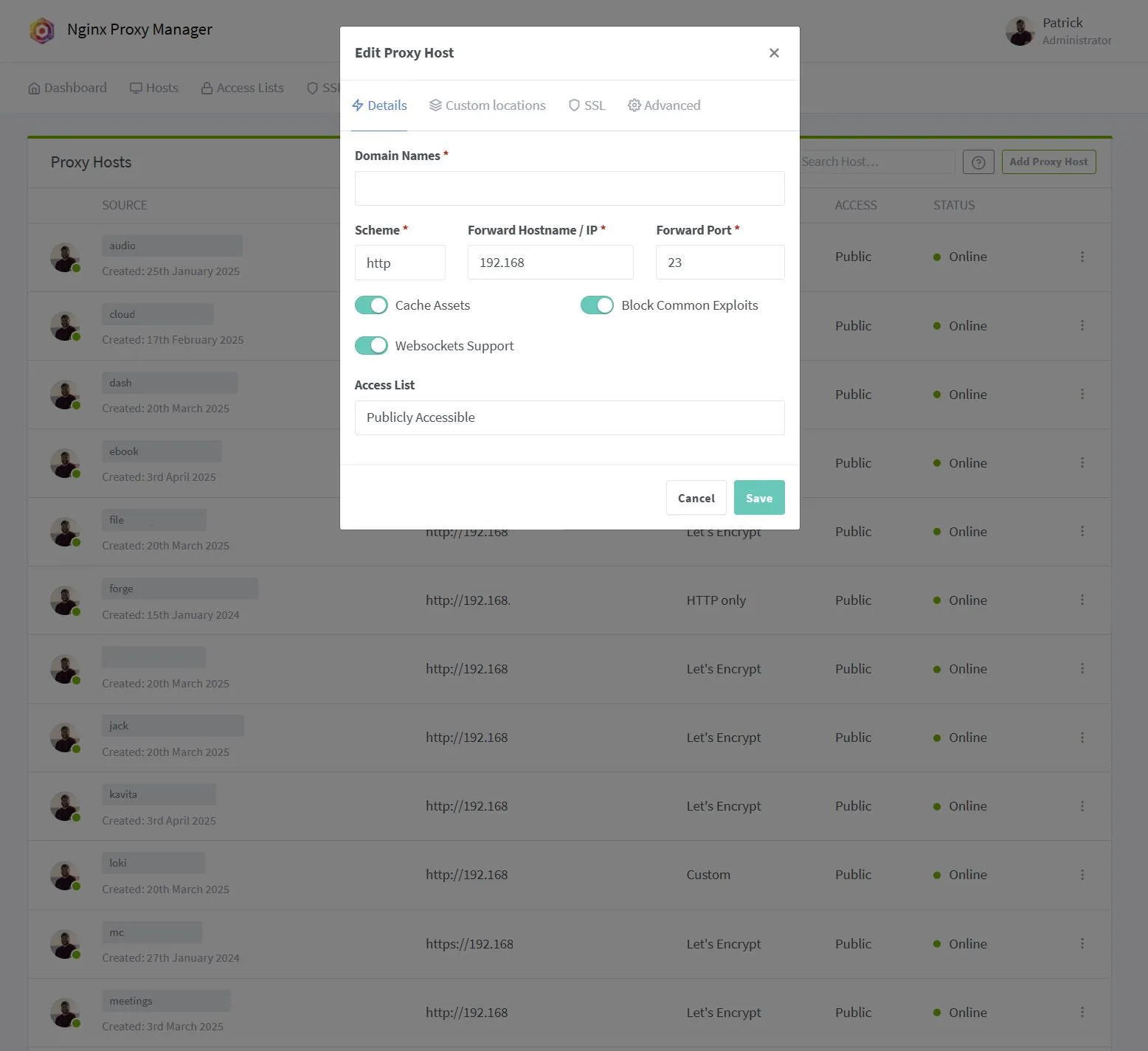 Cấu hình host mới trong Nginx Proxy Manager