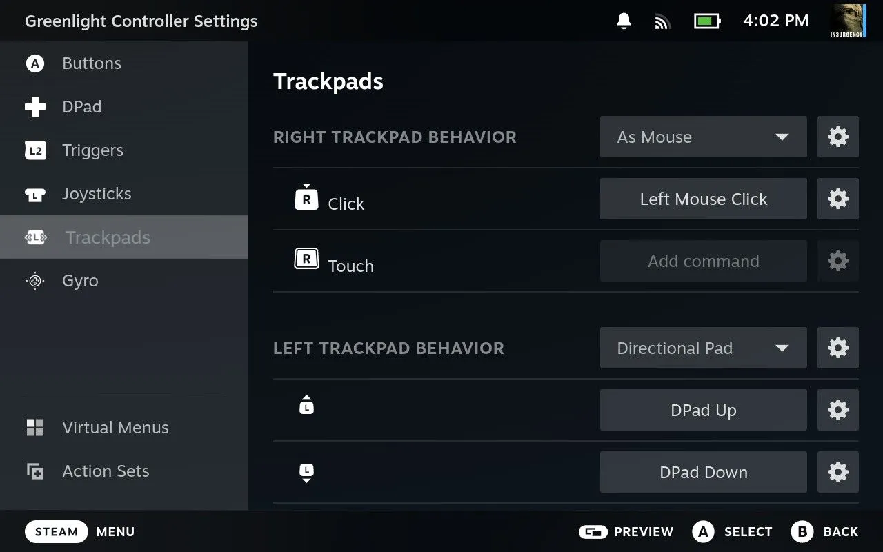 Cấu hình Trackpad phải của Steam Deck thành chuột trái cho Greenlight