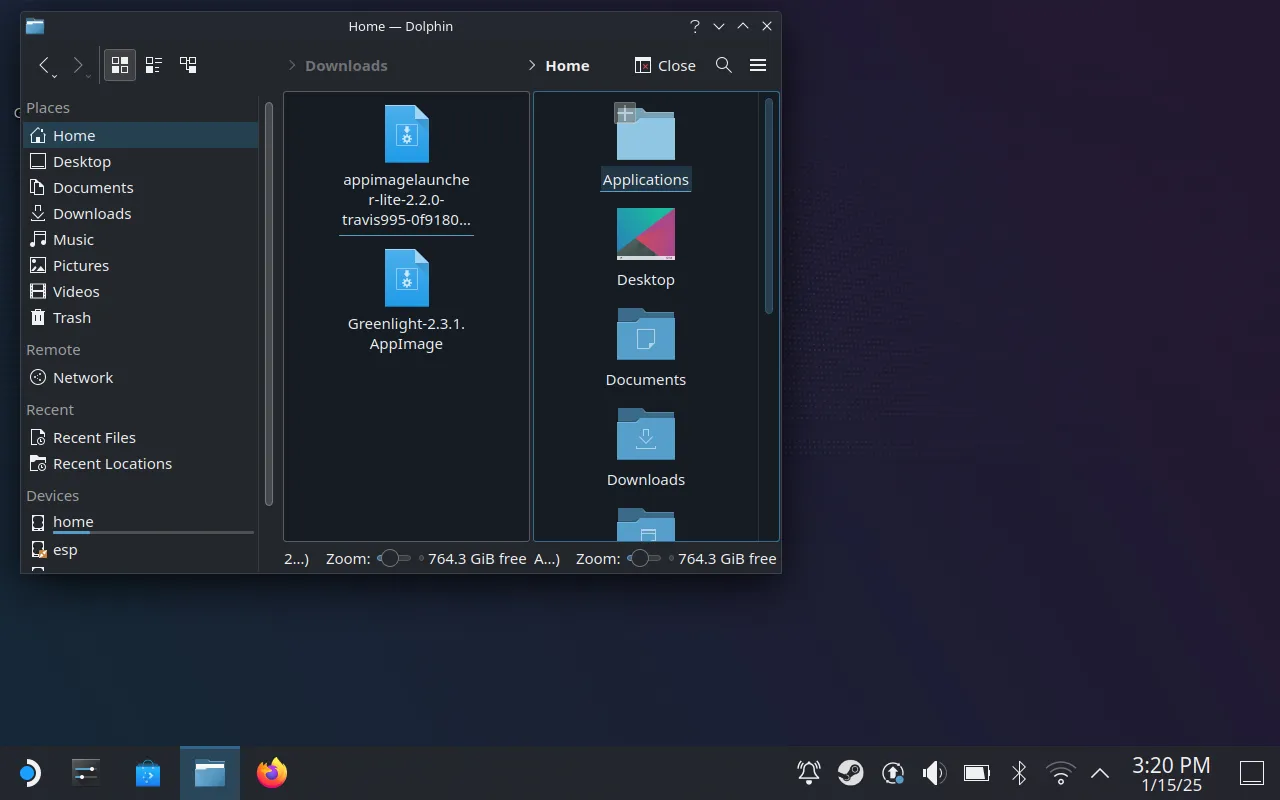 Chế độ chia đôi cửa sổ Dolphin giúp quản lý file dễ dàng trên Steam Deck