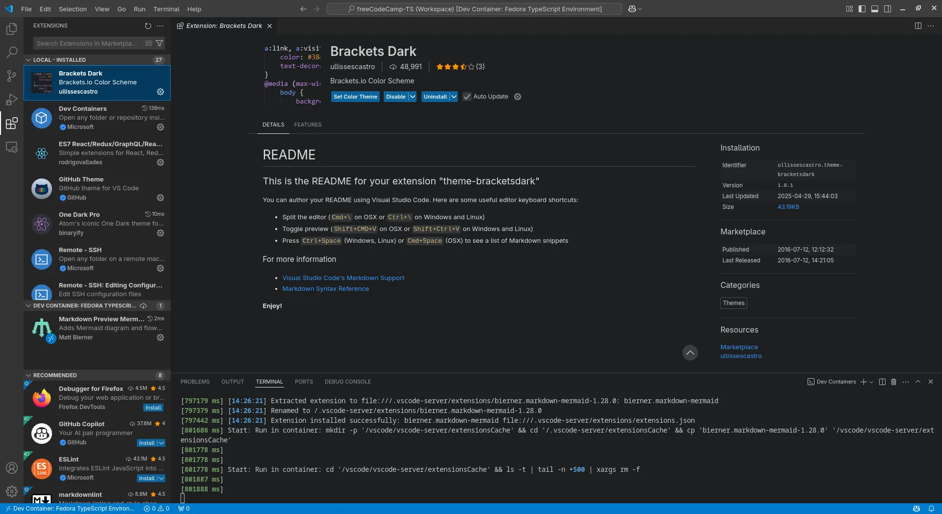 Cửa sổ tiện ích mở rộng của Visual Studio Code hiển thị trang thông tin chi tiết một extension, làm nổi bật khả năng tùy chỉnh