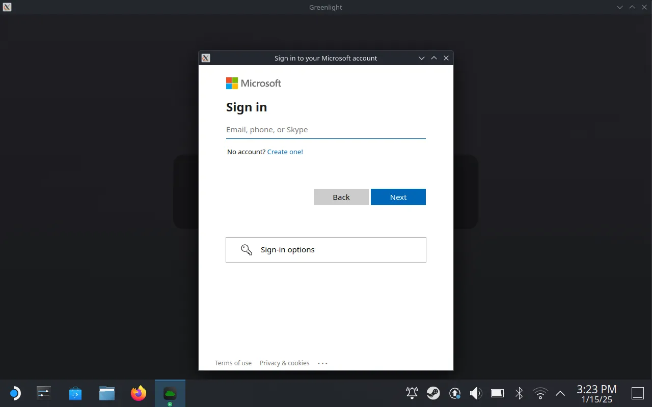 Đăng nhập tài khoản Microsoft Xbox vào ứng dụng Greenlight trên Steam Deck