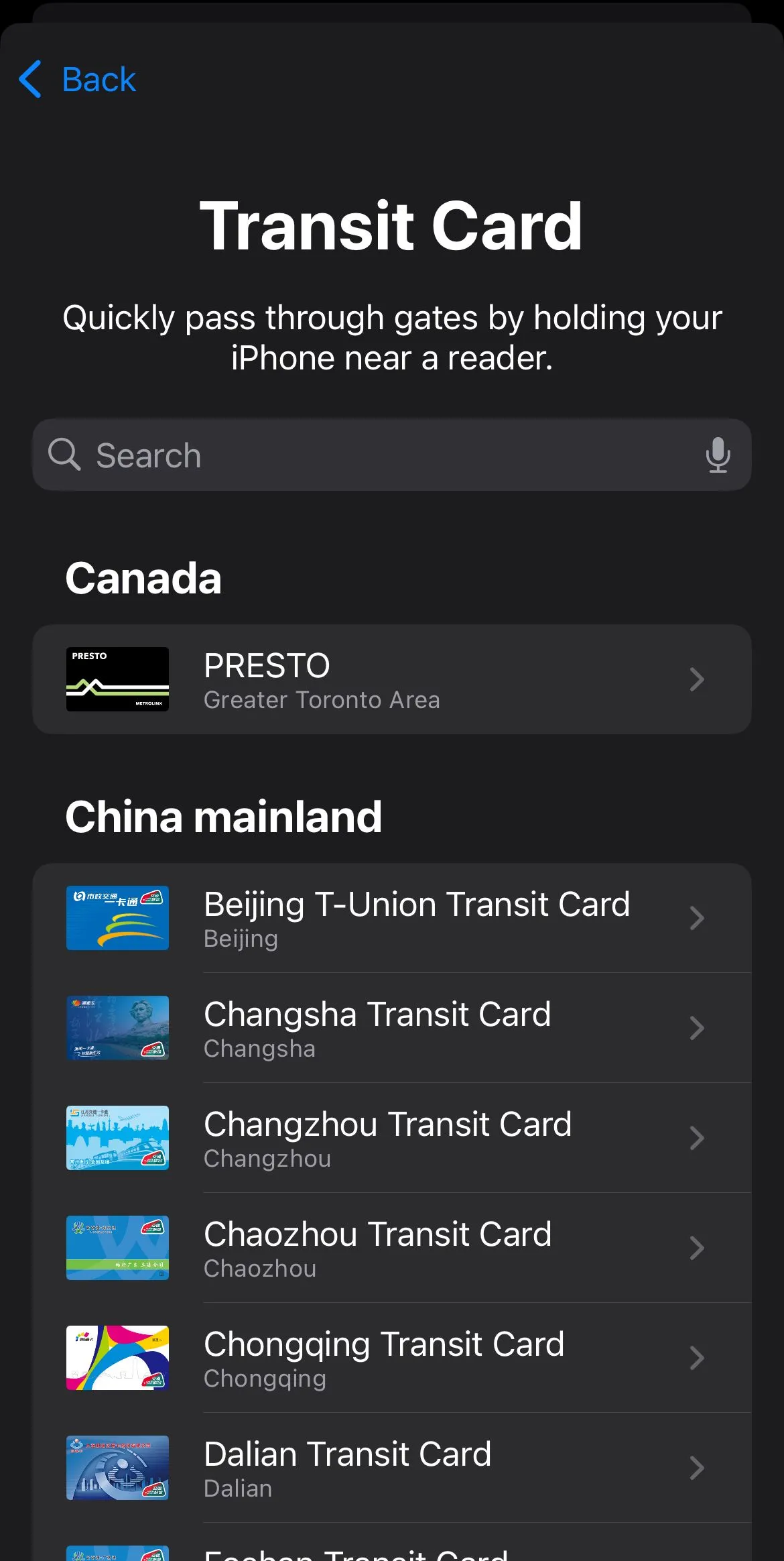 Danh sách các thẻ giao thông có sẵn trên Apple Wallet