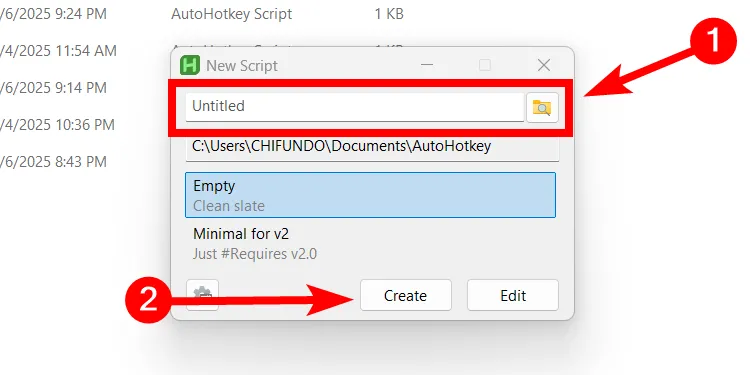 Đặt tên file script AutoHotkey (AHK) mới trên Windows