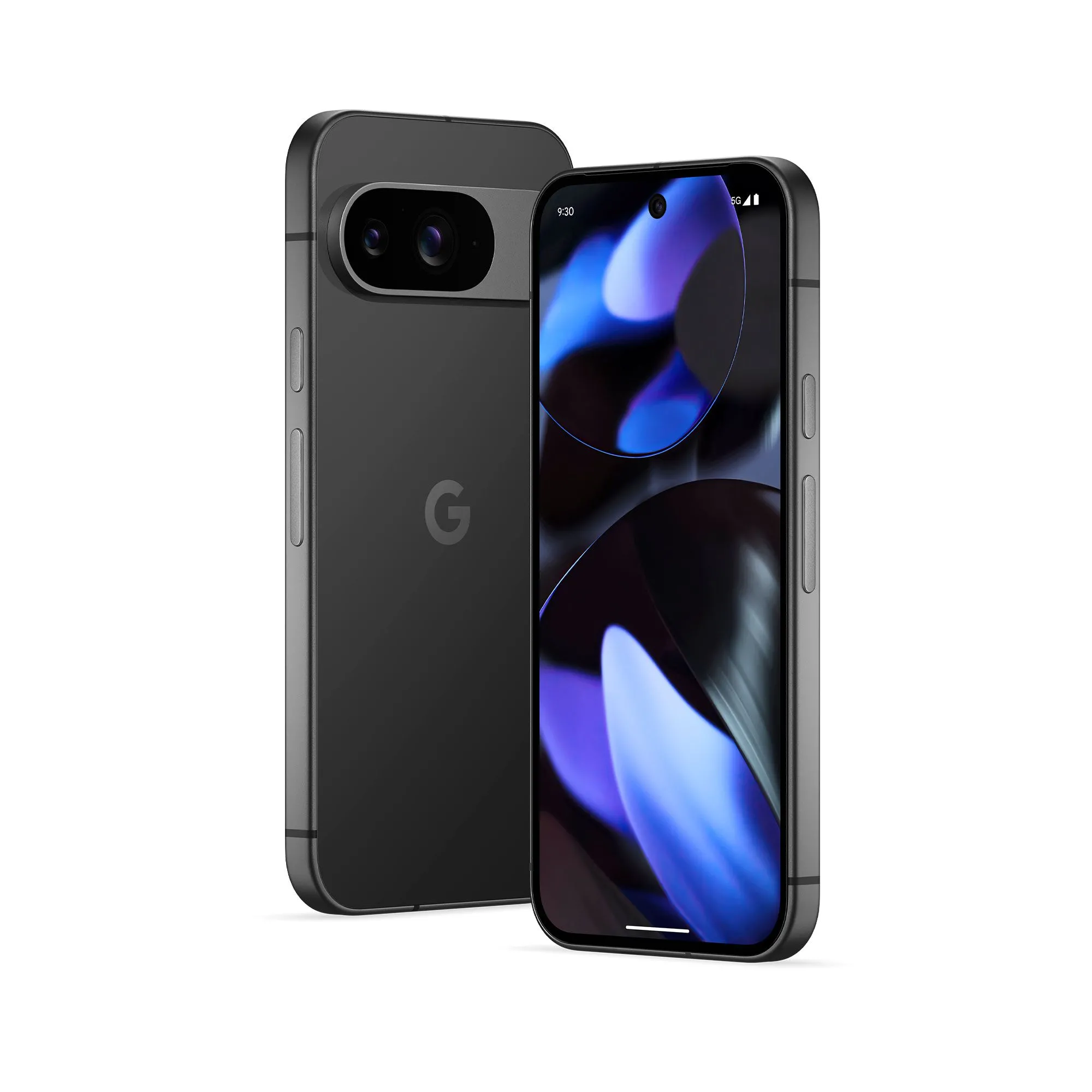 Điện thoại Google Pixel 9 màu Obsidian trên nền trắng, minh họa cho dòng Pixel với các tính năng thông minh