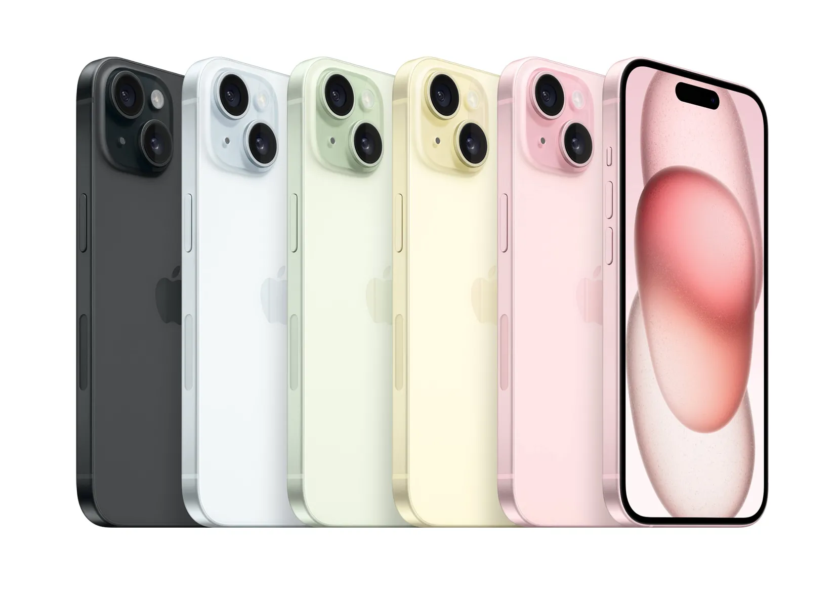 Điện thoại iPhone 15 màu hồng với mặt lưng kính mờ được phun màu, minh họa chất liệu kính mờ thường thấy trên các miếng lót chuột gaming cao cấp.