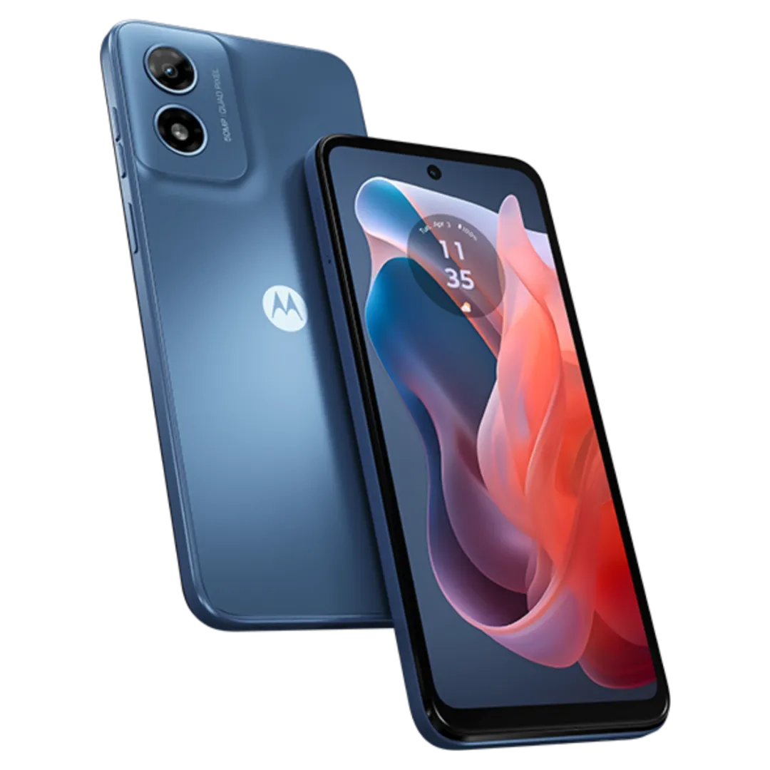 Điện thoại Motorola Moto G Play (2024) hiển thị mặt trước màu xanh lá cây