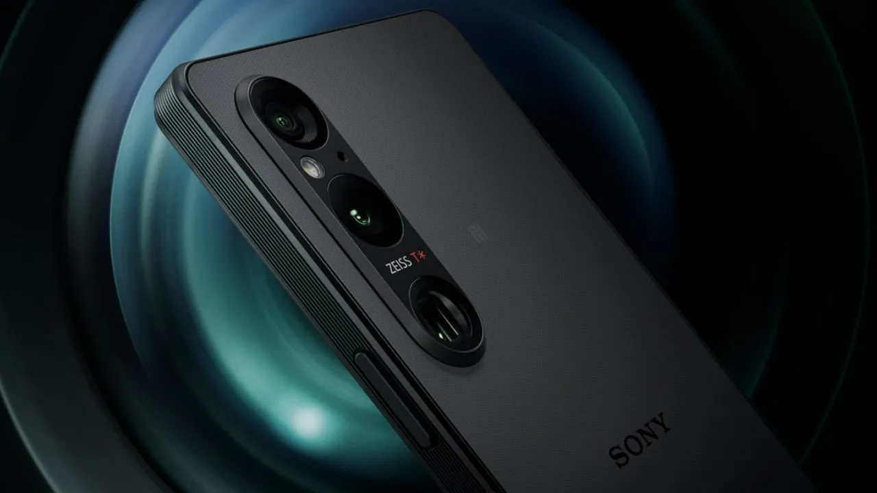 Điện thoại Sony Xperia 1 V trên nền phông cách điệu, đại diện cho dòng Xperia có hỗ trợ mở khóa bootloader.